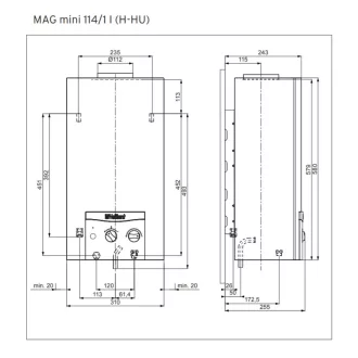   VAILLANT atmoMag mini HU 114/1 l  ERP átfolyós  ionizációs kéményes gázbojler, 11 liter / perc
