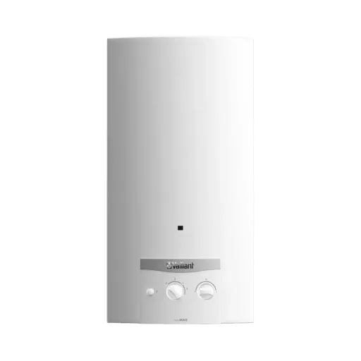 Vaillant atmoMag mini kéményes átfolyós gázbojler fehér előlapja két kezelőgombbal