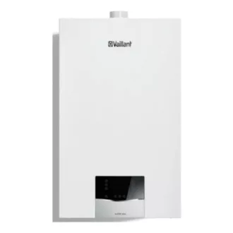 Vaillant ecoTEC Plus fali kondenzációs gázkazán fehér színben, fekete kezelőfelülettel, elölnézet
