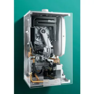 Vaillant ecoTEC Plus fali kondenzációs gázkazán fehér színben, fekete kezelőfelülettel, elölnézet