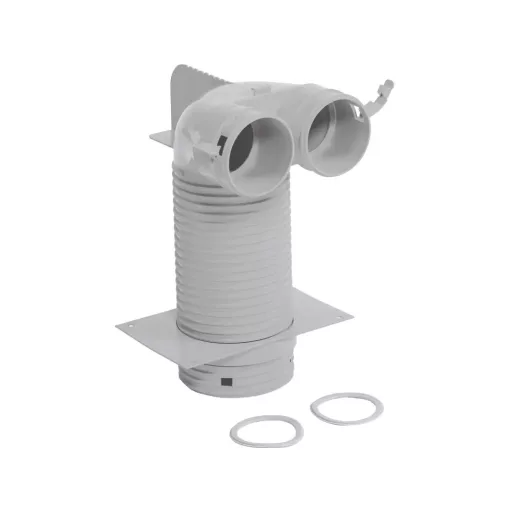 Vaillant 90°-os szelepcsatlakozó két csővezetékre D125, fehér koncentrikus idom két tömítőgyűrűvel