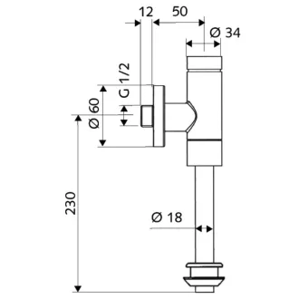   SCHELL SCHELLOMAT Basic piszoár öblítő szelep, nyomógomb vezérlés, gumi csatlakozás, 1/2"