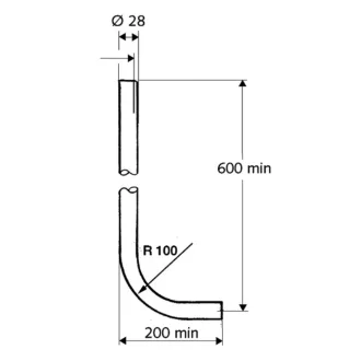   SCHELL W öblítő cső, krómozott sárgaréz, hossza 600x200mm, átmérő 28mm