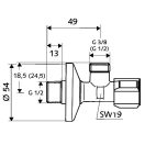 SCHELL Comfort sarokszelep SZŰRŐVEL, csavarzat nélkül, 1/2"-3/8"