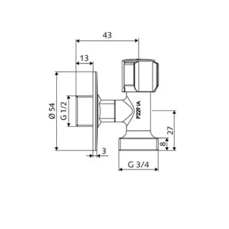   SCHELL Comfort helytakarékos sarokszelep, mosógéptöltő, króm, 1/2" x 3/4"