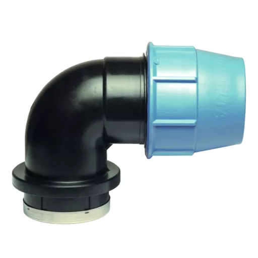 UNIDELTA KPE könyök 40mm x 5/4" belső menetes, fekete-kék szorítógyűrűs idom