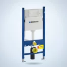 GEBERIT Duofix Basic beépíthető WC tartály kék szerelőkerettel és Delta öblítőtartállyal
