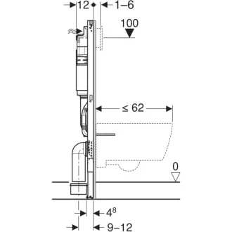   GEBERIT Duofix Basic fali WC szerelőelem Delta 12cm-es WC tartállyal 