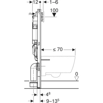   Geberit Duofix fali WC-szerelőelem Sigma 12 cm-es falsík alatti öblítőtartállyal, csatlakozócsonkkal szagelszíváshoz, 112cm