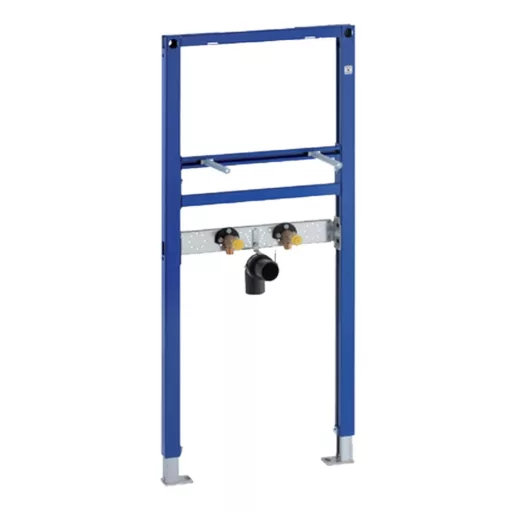 Geberit Duofix mosdó szerelőelem álló csaptelephez, kék vázszerkezet vízbekötéssel, 112 cm