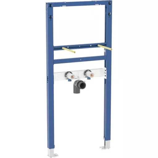 Geberit Duofix mosdó szerelőelem álló csaptelephez, kék fém keret vízcsatlakozásokkal, 112 cm