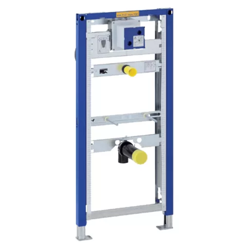 Geberit Duofix vizelde szerelőelem kék állványkerettel, sárga csatlakozókkal, 112–130 cm