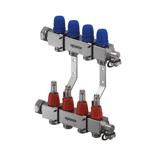 UPONOR Vario 4 körös C4 inox szelepes osztó-gyűjtő áramlásmérővel, 1" x 3/4"