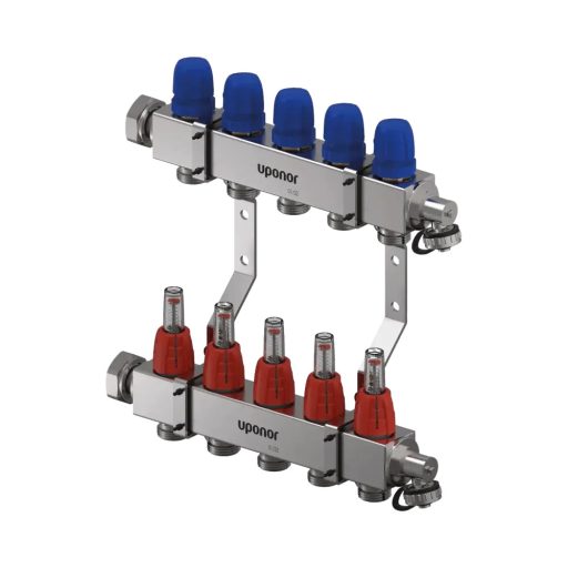 UPONOR Vario 5 körös C5 inox szelepes osztó-gyűjtő áramlásmérővel, 1" x 3/4" 