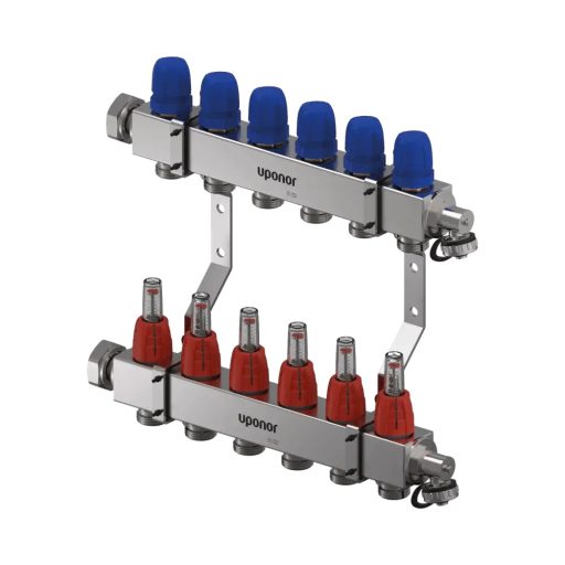 UPONOR Vario 6 körös C6 inox szelepes osztó-gyűjtő áramlásmérővel, 1" x 3/4"