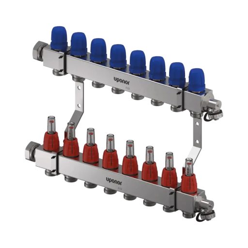 UPONOR Vario 8 körös C8 inox szelepes osztó-gyűjtő áramlásmérővel, 1" x 3/4"
