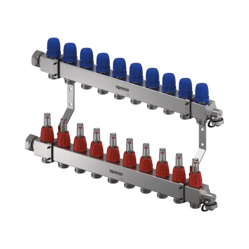 UPONOR Vario 10 körös C10 inox szelepes osztó-gyűjtő áramlásmérővel, 1" x 3/4"