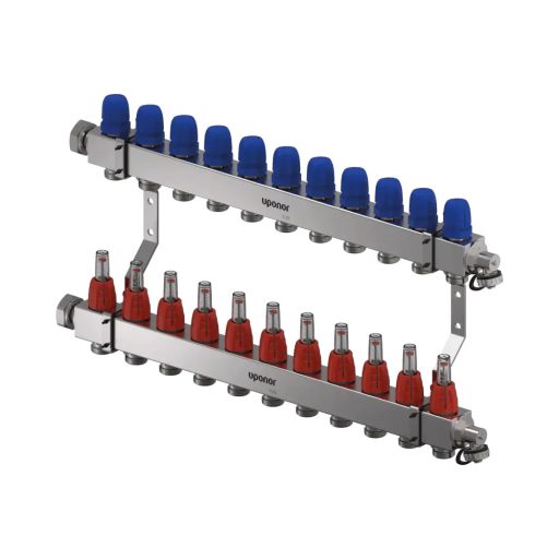 UPONOR Vario 11 körös C11 inox szelepes osztó-gyűjtő áramlásmérővel, 1" x 3/4" 
