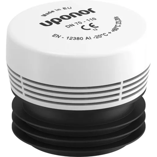 Uponor Decibel légbeszívó szelep DN 70-110, fehér fejjel és fekete gumitömítéssel