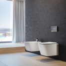STROHM TEKA Formentera szögletes perem nélküli mélyöblítéses fali WC csésze ülőkével



