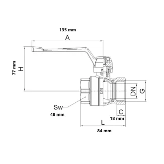 HERZ Modul golyóscsap hosszú karral, 5/4" BB