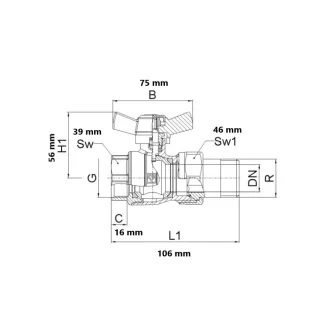   HERZ Modul hollanderes golyóscsap T-fogantyúval, 1" KB 