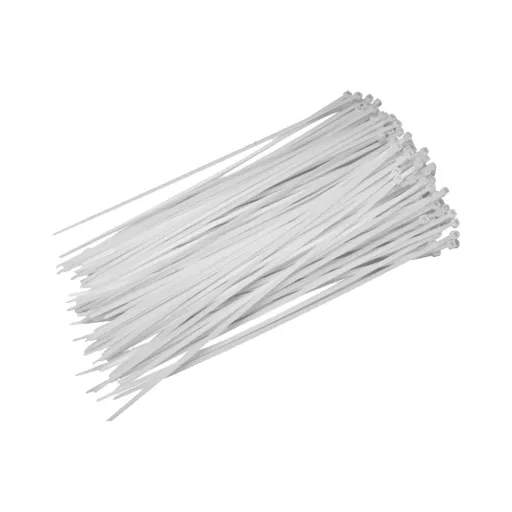Fehér natúr műanyag kábelkötegelők kötege, Tracon PA 6.6, 3.6x140 mm