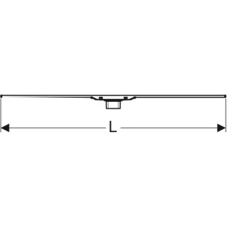 Geberit CleanLine 20 inox zuhanyfolyóka fekete profillal, kék lefolyócsonkkal, ferde nézetből