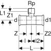 GEBERIT Mapress szénacél T-idom belső menetes ággal, 22 x 1/2"B x 22 mm