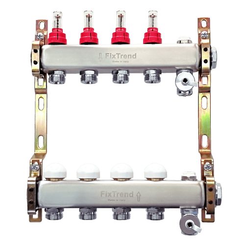 FixTrend szelepes osztó-gyűjtő, 8 körös, áramlásmérővel, 1"x3/4"