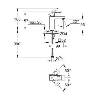   GROHE Eurocube Eco S méretű mosdócsaptelep leeresztőgarnitúra nélkül