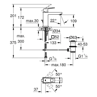   GROHE Eurocube M méretű mosdócsaptelep automata leeresztőgarnitúrával