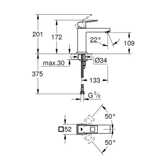   GROHE Eurocube M méretű mosdócsaptelep leeresztőgarnitúra nélkül