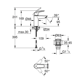 grohe_eurosmart_s_mosdo_csaptelep_click_clack_leeresztoszeleppel_bal_nezet