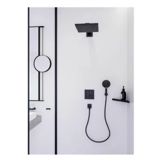 Hansgrohe Raindance E matt fekete szögletes fejzuhany fali zuhanykarral, oldalnézet