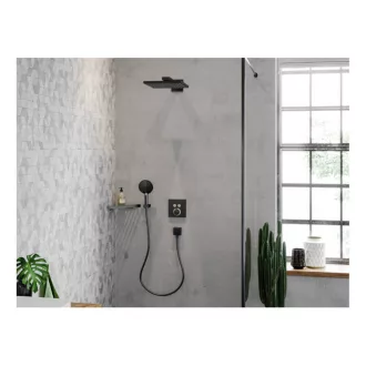 Hansgrohe Raindance E matt fekete szögletes fejzuhany fali zuhanykarral, oldalnézet