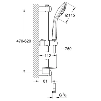 GROHE Euphoria Mono króm zuhanyszett kézizuhannyal, tartórúddal és szappantartóval