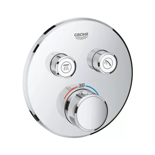 GROHE Grotherm SmartControl kerek króm termosztát két nyomógombbal és 38°C hőmérséklet-jelöléssel