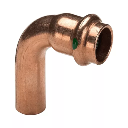 Viega Profipress 90°-os vörösréz préselhető ív idom tokvéggel, zöld jelöléssel, 35 mm