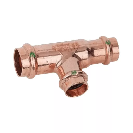 VIEGA Profipress vörösréz szűkített T-idom zöld jelöléssel, 22x15x22mm, préscsatlakozókkal