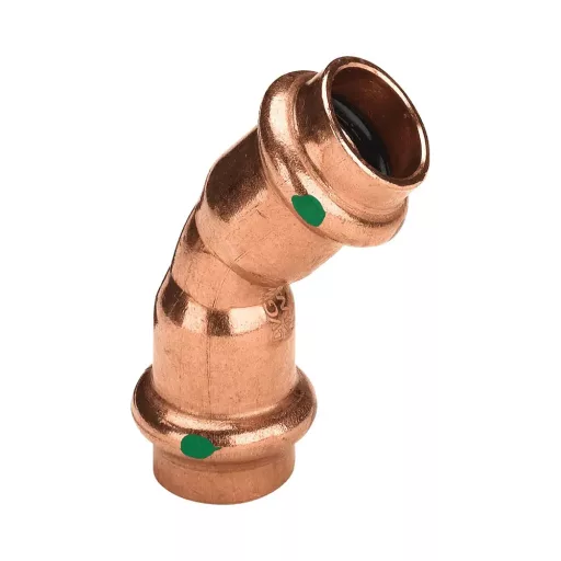 Viega Profipress 45°-os vörösréz ív kettős tokkal, zöld préspont-jelöléssel, 22 mm