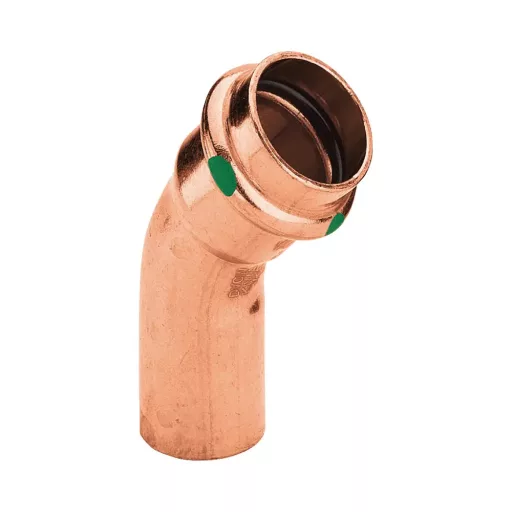 Viega Profipress 22 mm-es vörösréz 45°-os ív idom press toktal és zöld jelöléssel