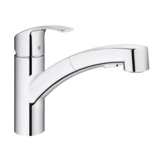 GROHE Eurosmart álló mosogatócsaptelep krómozott kivitelben, kihúzható zuhanyfejjel, oldalnézet