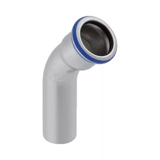 GEBERIT Mapress 45° inox préselhető ív tokvéggel és kék jelzőgyűrűvel, 15 mm