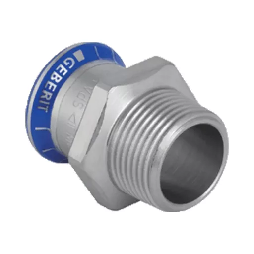 Geberit Mapress inox átmeneti idom külső menettel és kék jelölőgyűrűvel, 22 mm x 3/4