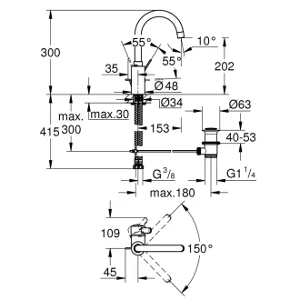   GROHE Eurosmart Cosmopolitan L méretű mosdócsaptelep leeresztőgarnitúrával