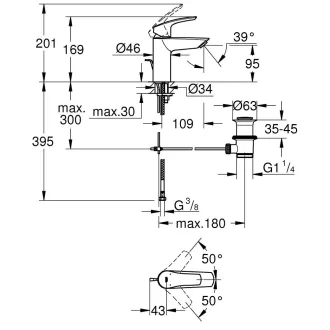 grohe_eurosmart_s_mosdo_csaptelep_automata_leeresztoszeleppel_bal_nezet