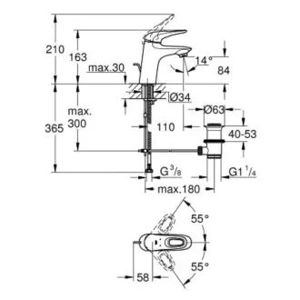   GROHE Eurostyle S méretű mosdócsaptelep lyukas fogantyúval automata leeresztőgarnitúrával