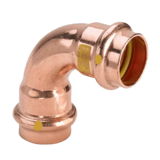 Viega Profipress G vörösréz gázív 90°, 22 mm, két tokos préscsatlakozással, sárga jelöléssel