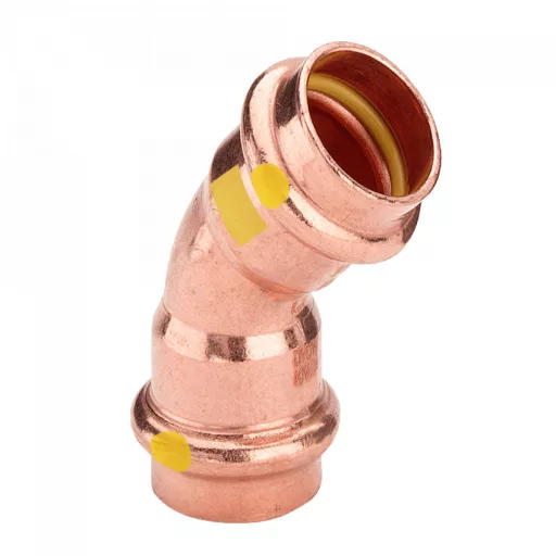 Viega Profipress G vörösréz gázív 45°, két tokos, 28 mm, sárga jelöléssel